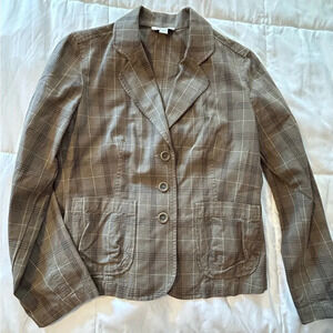 Talbots Vintage 90s Brown Plaid Academia Button Down Blazer Jacket